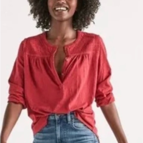 Lucky brand Embroidered V-Neck / NWT charcoal grey blouse top SP - Picture 12 of 13